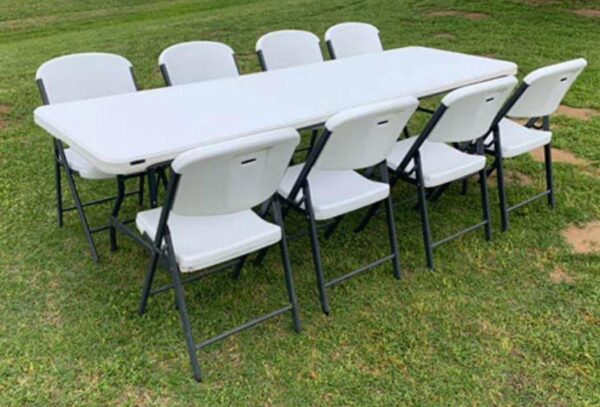 8 ft folding table and chairs
