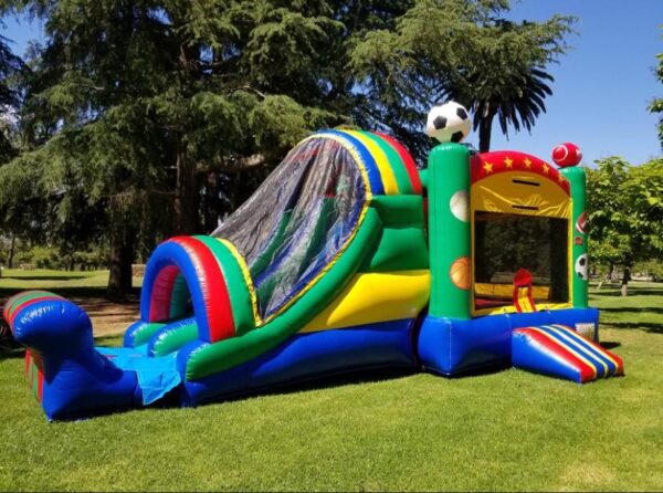 Ball theme bounce house combo slide