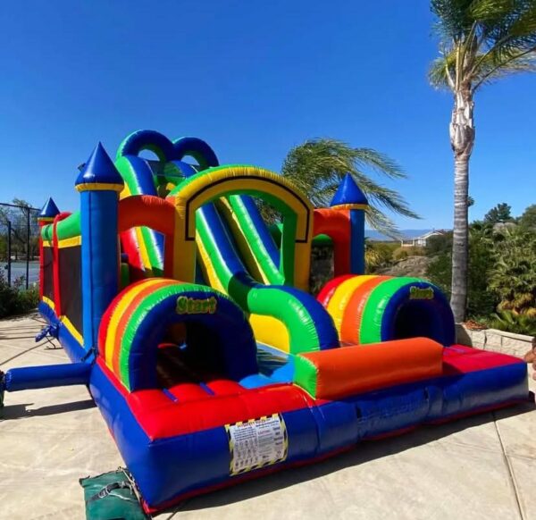 Bounce house obstacle course combo slide