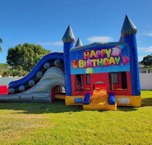 Happy birthday bounce house with slide